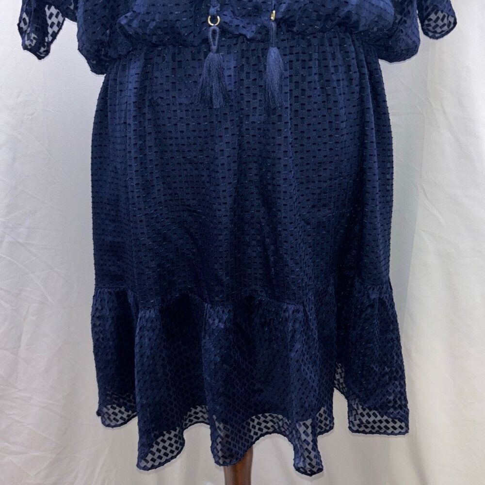 Trina Turk blue silk dress Mahalo Out of Office Indigo Blue XL ruffle - Picture 4 of 15